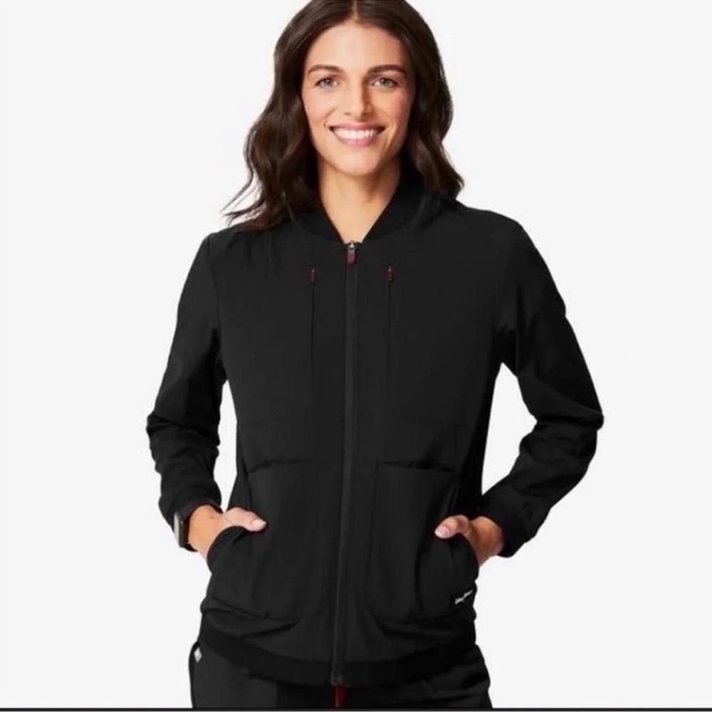 Figs Black Hooded Zip Jacket